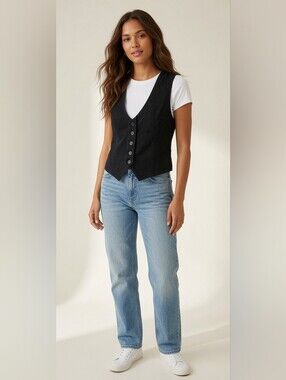 Black Button Front Vest